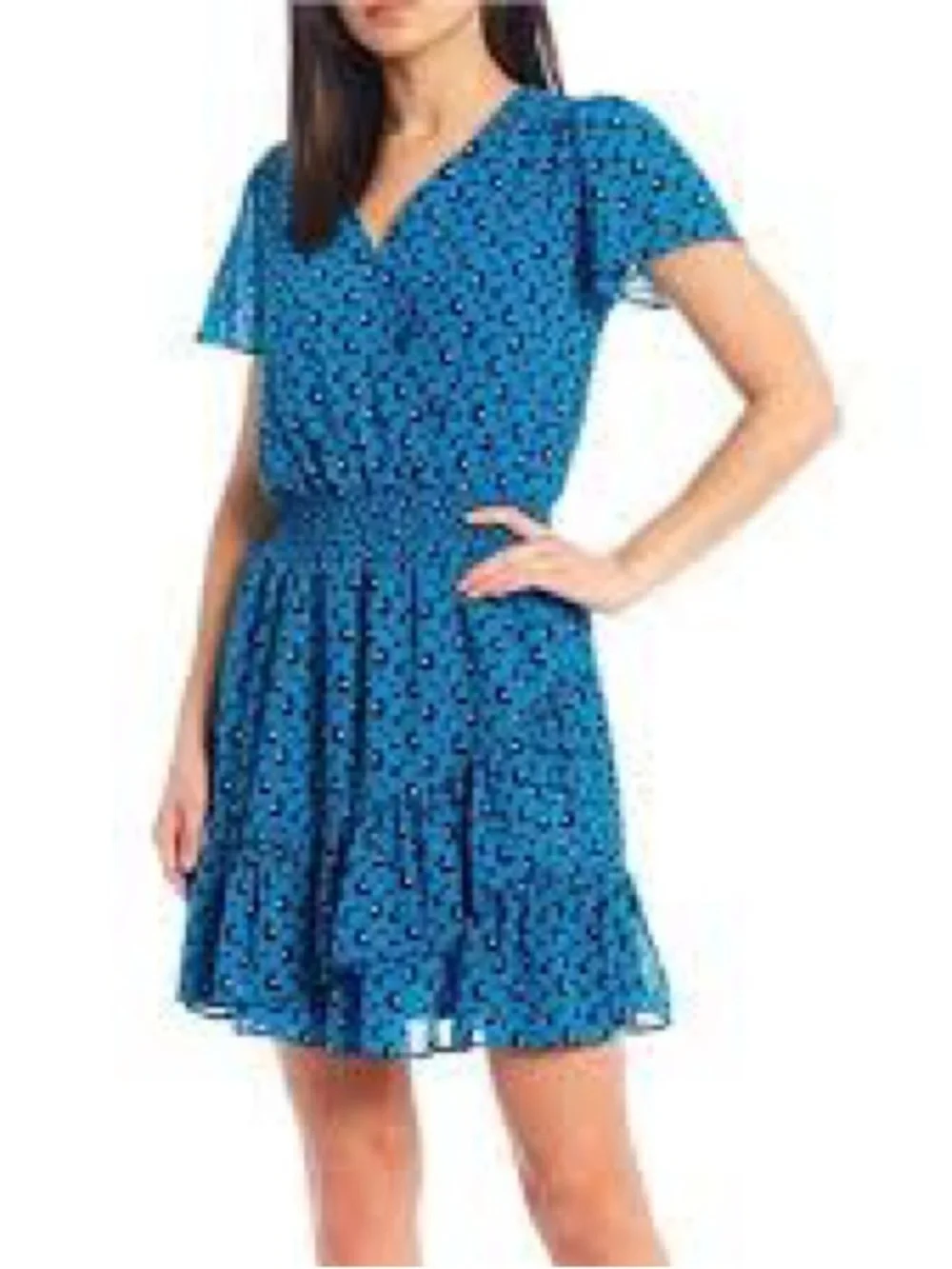 Michael Kors Blue Floral V-Neck Mini Dress